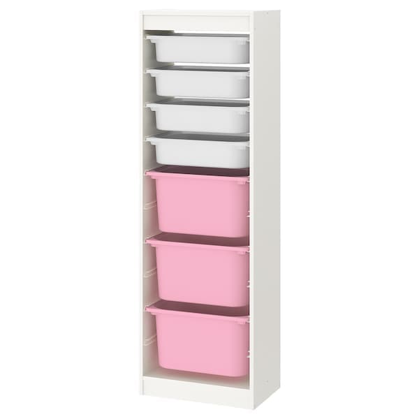 Ikea TROFAST - Storage combination with boxes, white/white pink, 46x30x145 cm