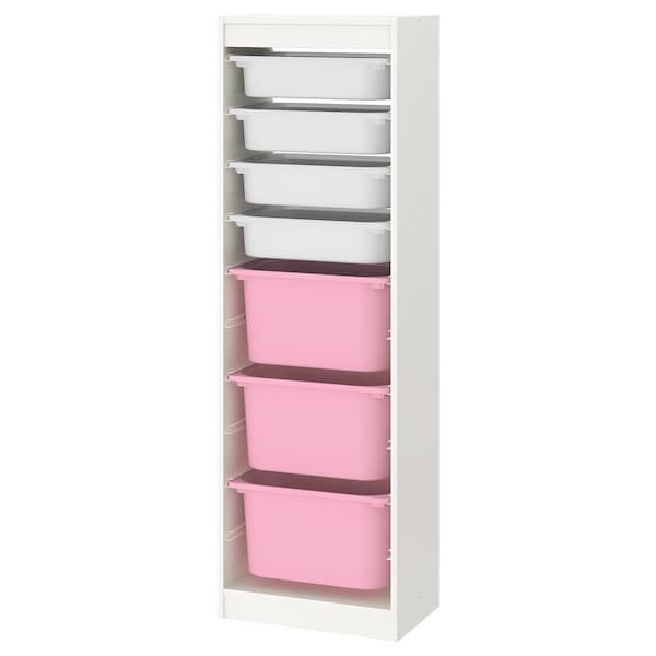 TROFAST - Storage combination with boxes, white/white pink, 46x30x145 cm - best price from Maltashopper.com 29335903