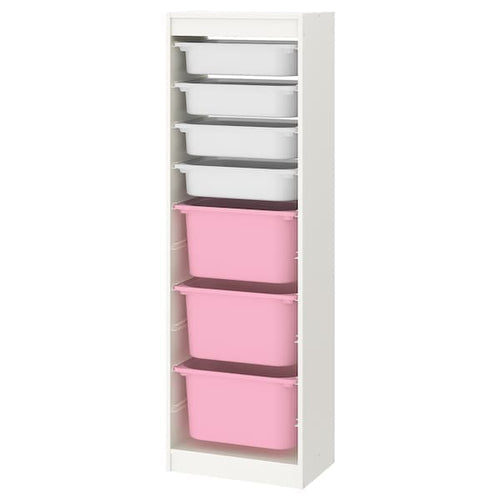 TROFAST - Storage combination with boxes, white/white pink, 46x30x145 cm