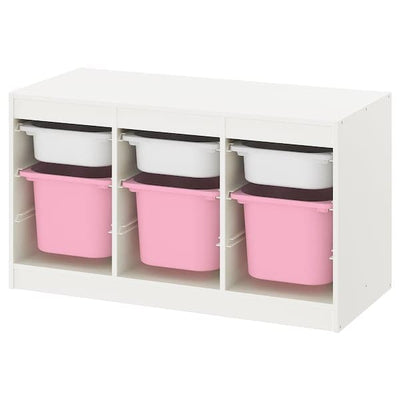 TROFAST - Storage combination with boxes, white white/pink, 99x44x56 cm - best price from Maltashopper.com 89335504