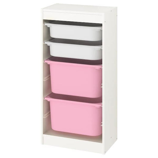 Ikea TROFAST - Storage combination with boxes, white/white pink, 46x30x94 cm