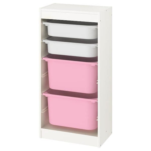 TROFAST - Storage combination with boxes, white/white pink, 46x30x94 cm