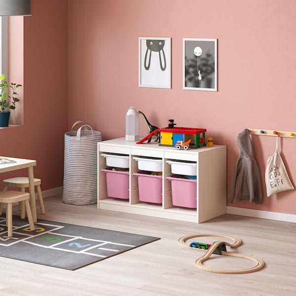 TROFAST - Storage combination with boxes, white white/pink, 99x44x56 cm - best price from Maltashopper.com 89335504