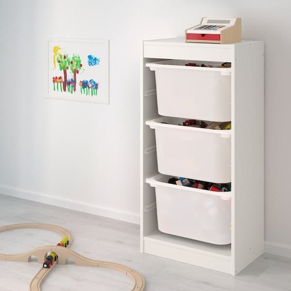 TROFAST - Storage combination with boxes, white/white, 46x30x94 cm - best price from Maltashopper.com 79533203