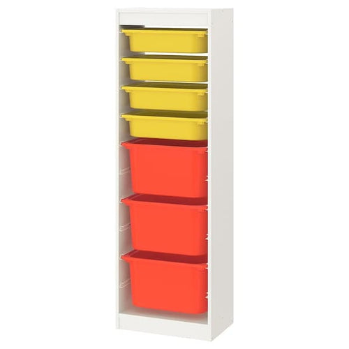 TROFAST - Storage combination with boxes, white/yellow orange, 46x30x145 cm