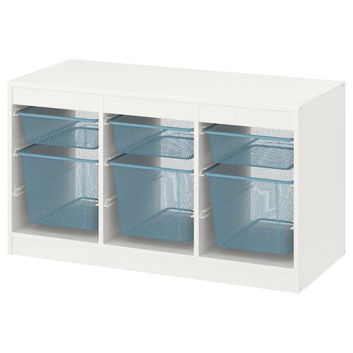 TROFAST - Storage combination with boxes, white/grey-blue, 99x44x56 cm
