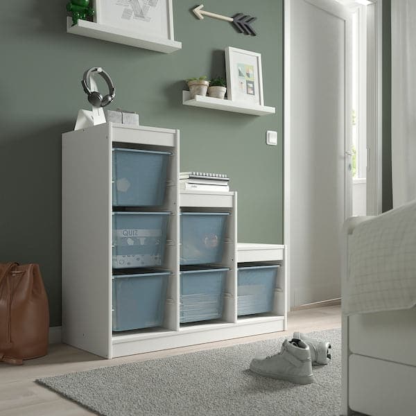 TROFAST - Storage combination with boxes, white/grey-blue, 99x44x94 cm - best price from Maltashopper.com 09480868
