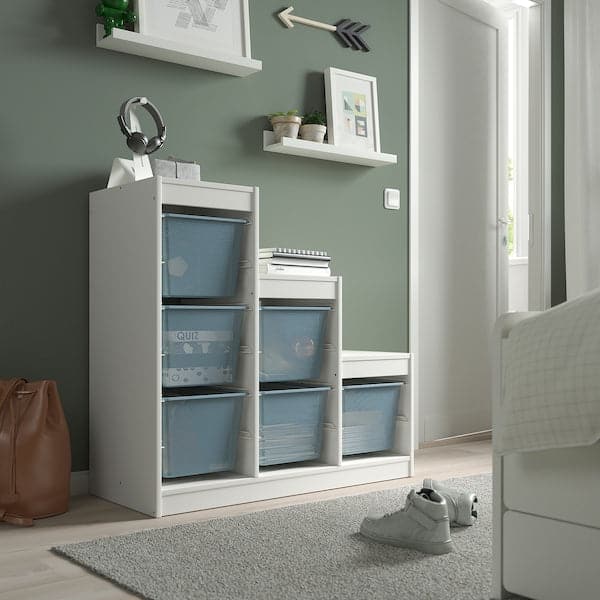 TROFAST - Storage combination with boxes, white/grey-blue, 99x44x94 cm - best price from Maltashopper.com 59533341