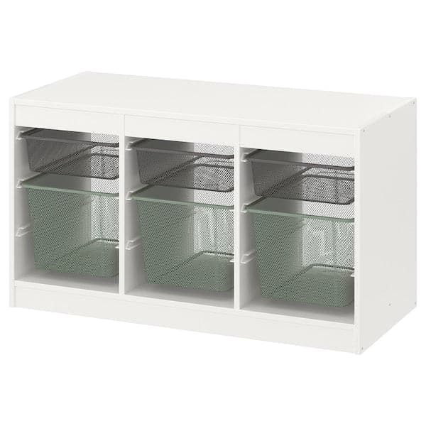 Ikea TROFAST - Storage combination with boxes, white dark grey/light green-grey, 99x44x56 cm