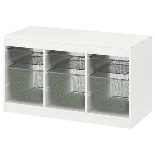 TROFAST - Storage combination with boxes, white dark grey/light green-grey, 99x44x56 cm
