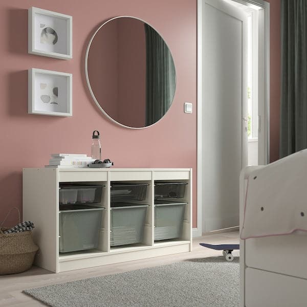 Ikea TROFAST - Storage combination with boxes, white dark grey/light green-grey, 99x44x56 cm