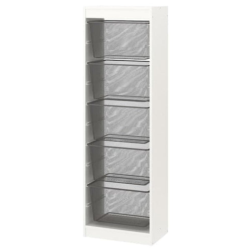 TROFAST - Storage combination with boxes, white/dark grey, 46x30x145 cm