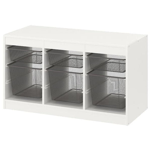TROFAST - Storage combination with boxes, white/dark grey, 99x44x56 cm