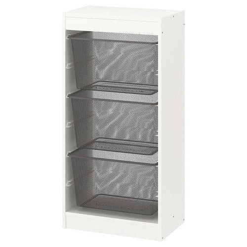 TROFAST - Storage combination with boxes, white/dark grey, 46x30x94 cm