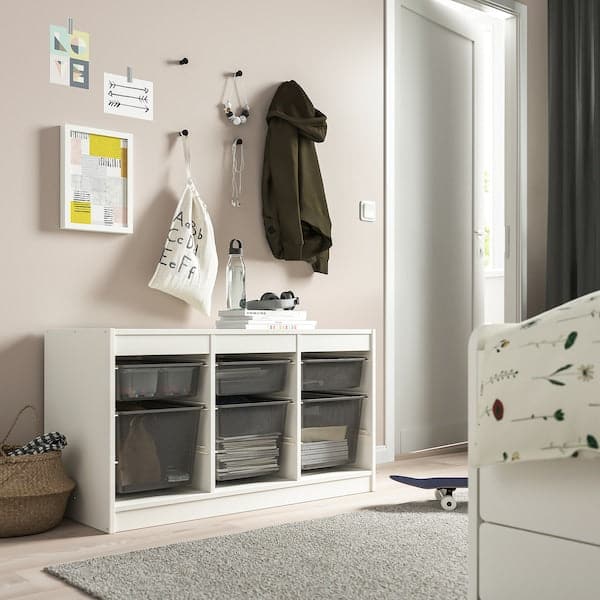 TROFAST - Storage combination with boxes, white/dark grey, 99x44x56 cm - best price from Maltashopper.com 29479835