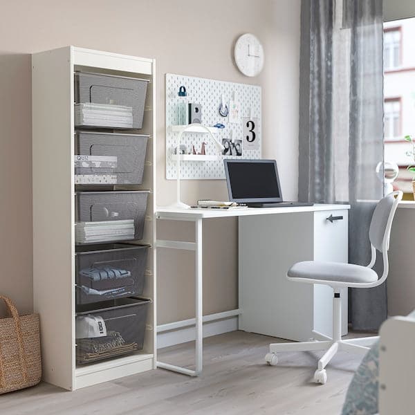 Ikea TROFAST - Storage combination with boxes, white/dark grey, 46x30x145 cm