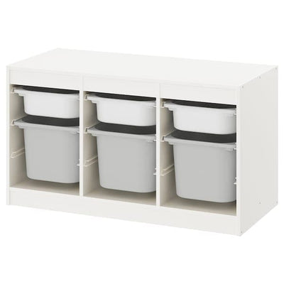 TROFAST - Storage combination with boxes, white/grey, 99x44x56 cm - best price from Maltashopper.com 09328791