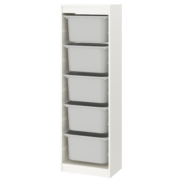 TROFAST - Storage combination with boxes, white/grey, 46x30x145 cm - best price from Maltashopper.com 99533320