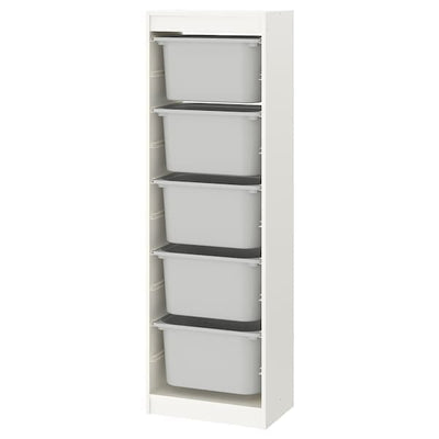 TROFAST - Storage combination with boxes, white/grey, 46x30x145 cm - best price from Maltashopper.com 89329466