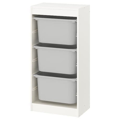 TROFAST - Storage combination with boxes, white/grey, 46x30x94 cm