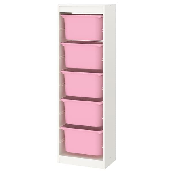 Ikea TROFAST - Storage combination with boxes, white/pink, 46x30x145 cm