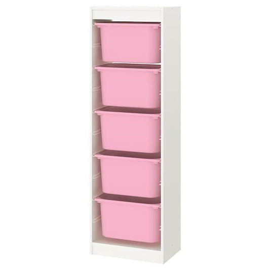Ikea TROFAST - Storage combination with boxes, white/pink, 46x30x145 cm