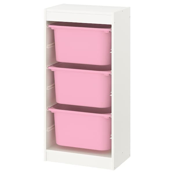 TROFAST - Storage combination with boxes, white/pink, 46x30x94 cm - best price from Maltashopper.com 89335976