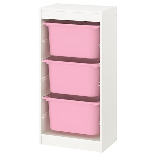 Ikea TROFAST - Storage combination with boxes, white/pink, 46x30x94 cm