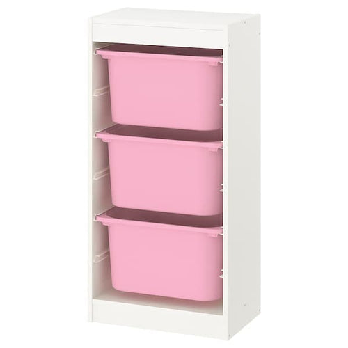 TROFAST - Storage combination with boxes, white/pink, 46x30x94 cm