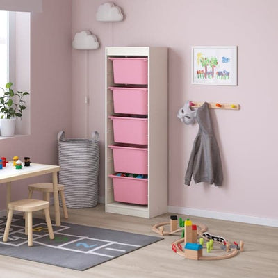 TROFAST - Storage combination with boxes, white/pink, 46x30x145 cm - best price from Maltashopper.com 59335893
