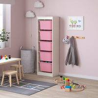 TROFAST - Storage combination with boxes, white/pink, 46x30x145 cm - best price from Maltashopper.com 09533211