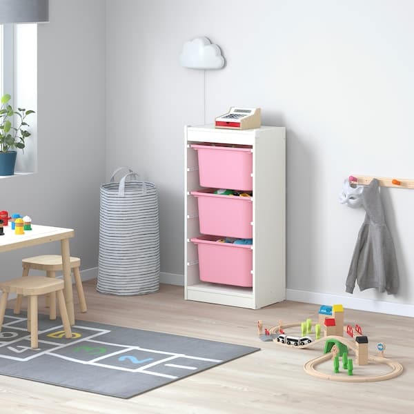 TROFAST - Storage combination with boxes, white/pink, 46x30x94 cm - best price from Maltashopper.com 89533226