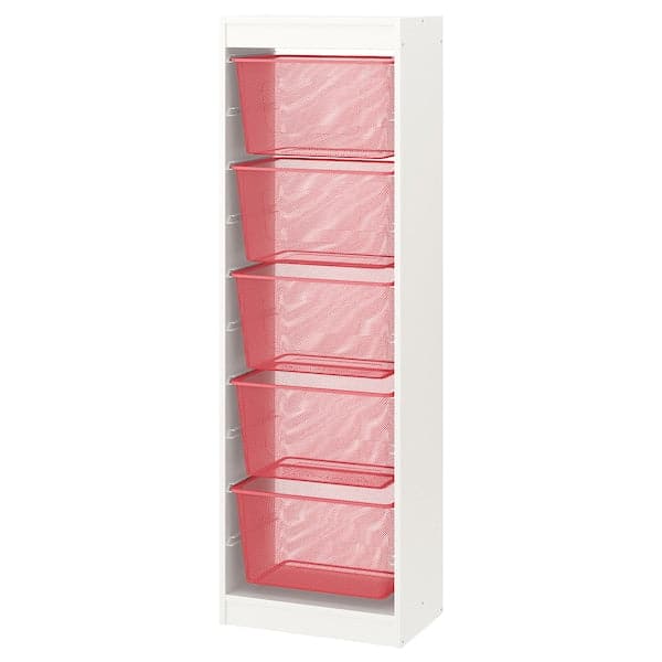 TROFAST - Storage combination with boxes, white/light red, 46x30x145 cm - best price from Maltashopper.com 09478728