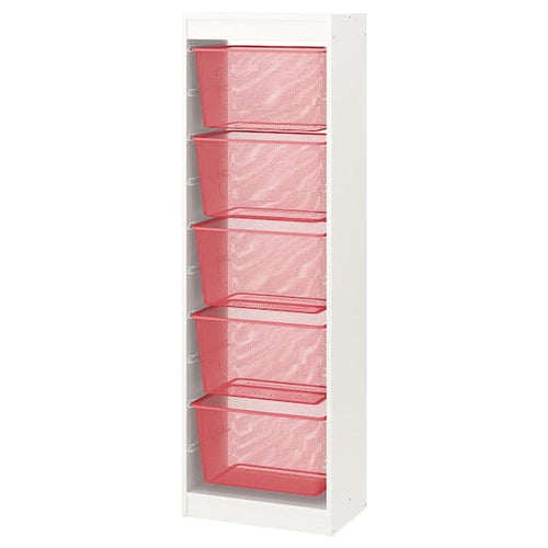 TROFAST - Storage combination with boxes, white/light red, 46x30x145 cm
