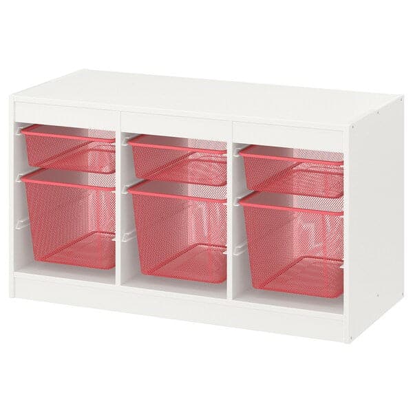 TROFAST - Storage combination with boxes, white/light red, 99x44x56 cm - best price from Maltashopper.com 79479833