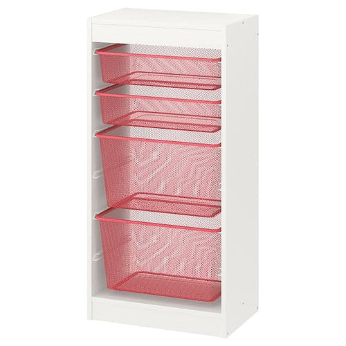 TROFAST - Storage combination with boxes, white/light red, 46x30x94 cm