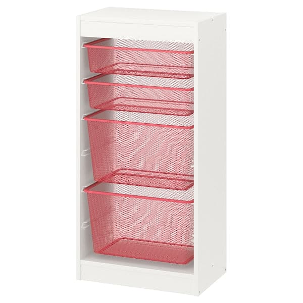 TROFAST - Storage combination with boxes, white/light red, 46x30x94 cm - best price from Maltashopper.com 69533312