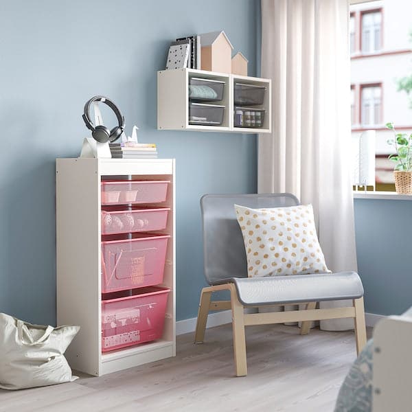 Ikea TROFAST - Storage combination with boxes, white/light red, 46x30x94 cm