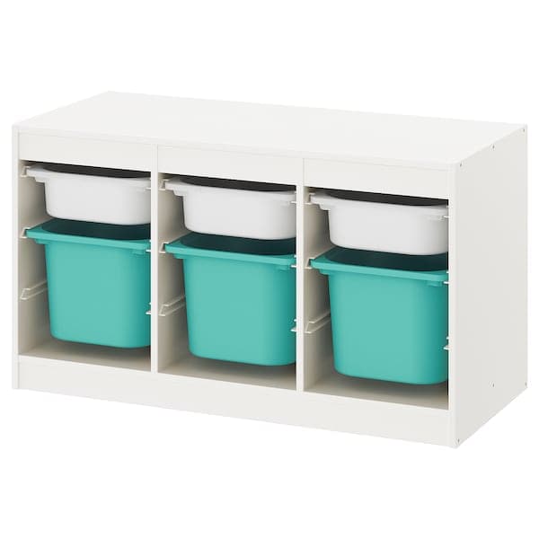 TROFAST - Storage combination with boxes, white/turquoise, 99x44x56 cm - best price from Maltashopper.com 99328796