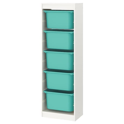 TROFAST - Storage combination with boxes, white/turquoise, 46x30x145 cm