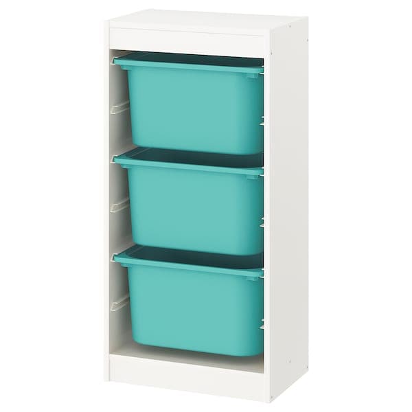 TROFAST - Storage combination with boxes, white/turquoise, 46x30x94 cm - best price from Maltashopper.com 49533313