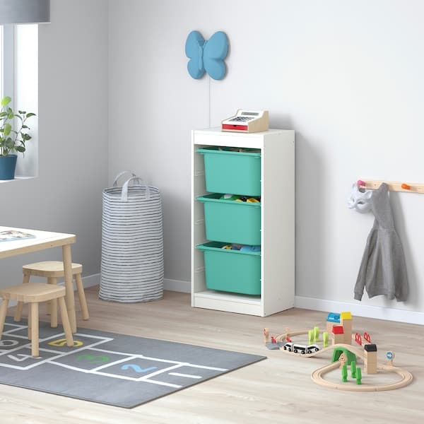 TROFAST - Storage combination with boxes, white/turquoise, 46x30x94 cm - best price from Maltashopper.com 39330472