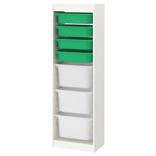 TROFAST - Storage combination with boxes, white/green white, 46x30x145 cm