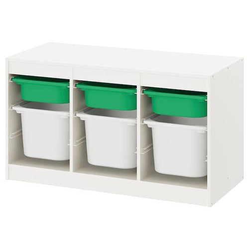 TROFAST - Storage combination with boxes, white green/white, 99x44x56 cm