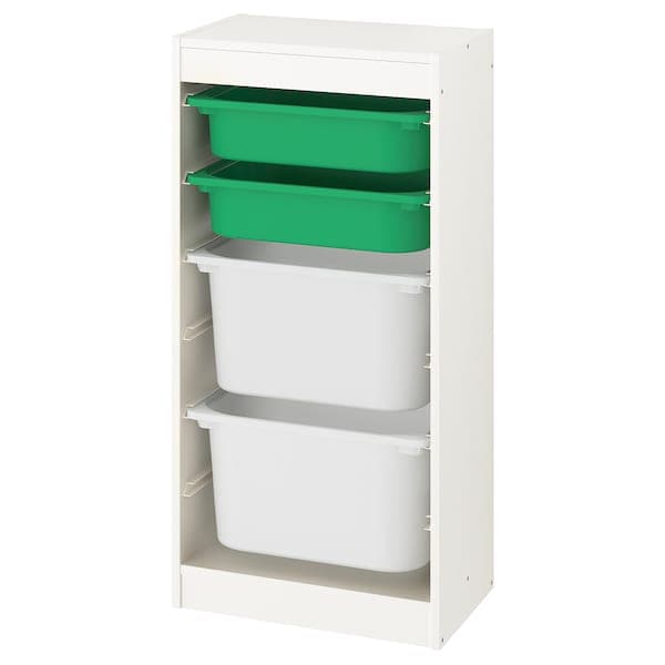 TROFAST - Storage combination with boxes, white/green white, 46x30x94 cm - best price from Maltashopper.com 79337631