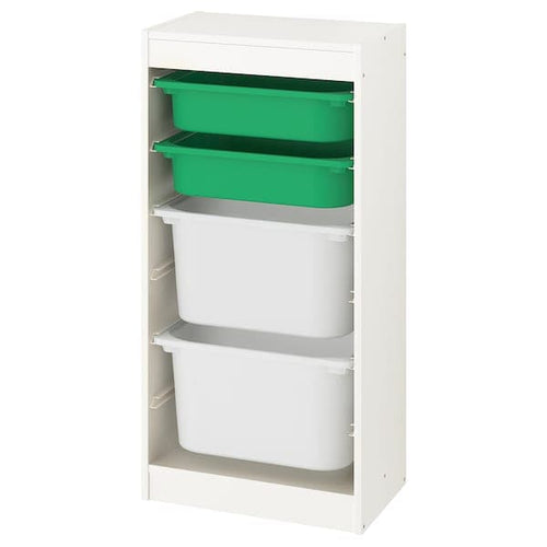 TROFAST - Storage combination with boxes, white/green white, 46x30x94 cm