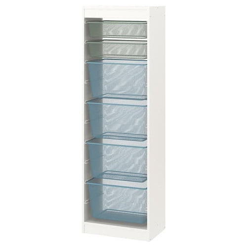 TROFAST - Storage combination with boxes, white light green-grey/grey-blue, 46x30x145 cm