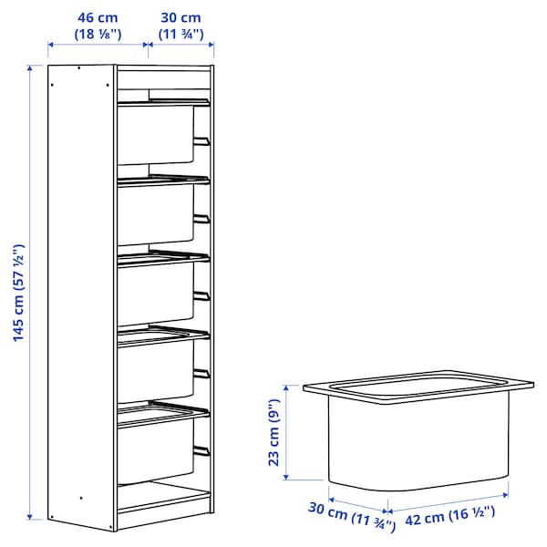 Ikea TROFAST - Storage combination with boxes, white light green-grey/grey-blue, 46x30x145 cm