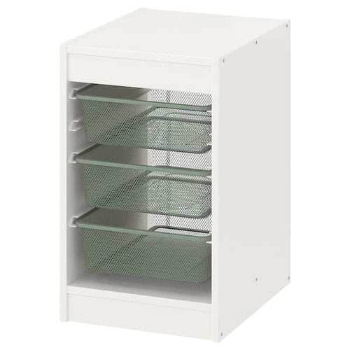 TROFAST - Storage combination with boxes, white/light green-grey, 34x44x56 cm