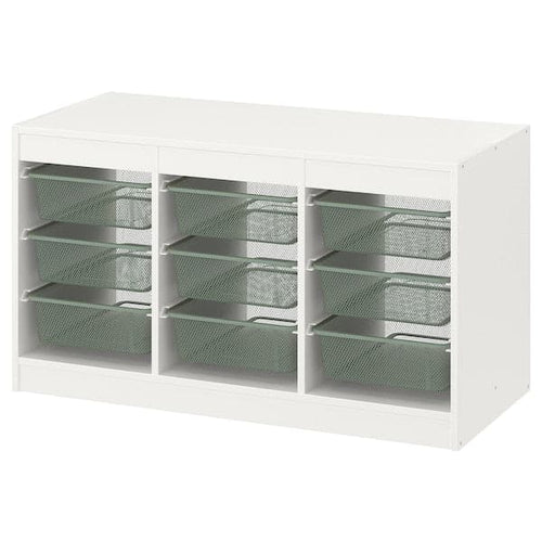 TROFAST - Storage combination with boxes, white/light green-grey, 99x44x56 cm